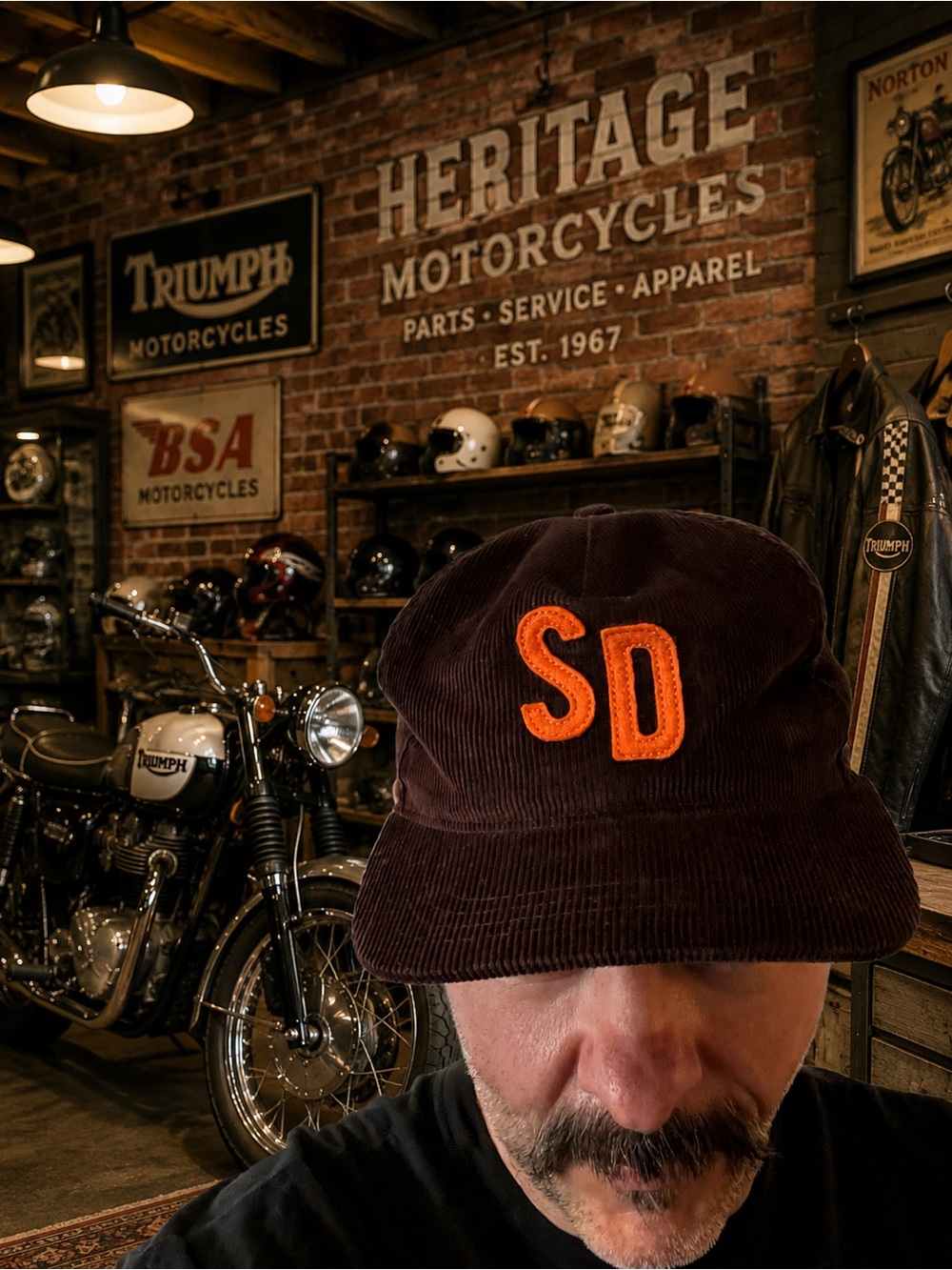 Brown  Corduroy Baseball Cap with Orange 'SD”